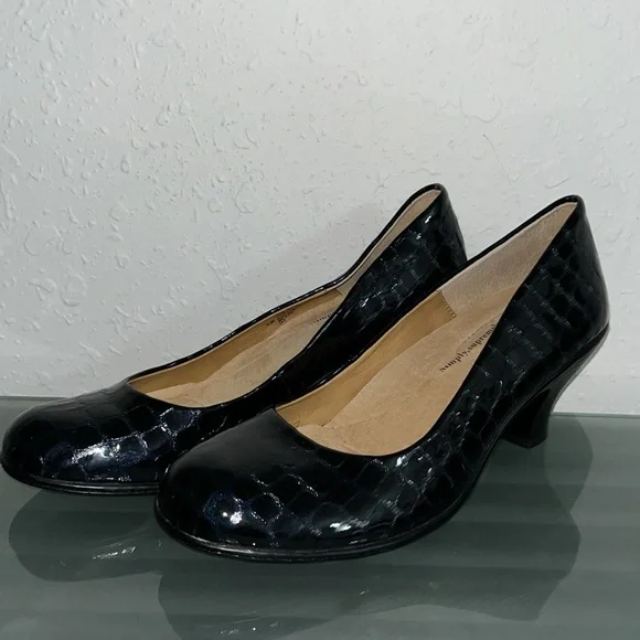 NWOB Softspots Salude Croco Black Patent Leather Pump Low Heels Pumps si… - Picture 8 of 12